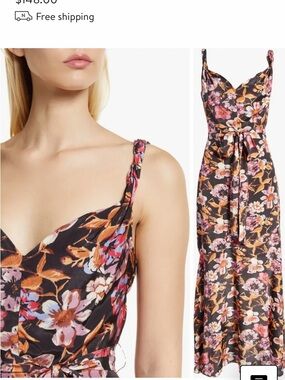 Sam Edelman Black Floral Tie-Waist Maxi Dress with Pink and Orange Blooms